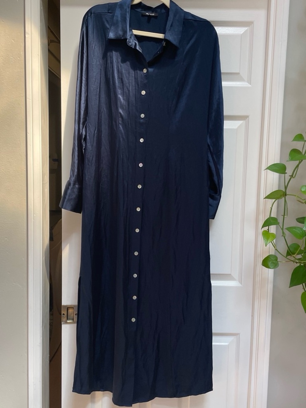 Madewell Navy Long Button-Down Shirt Dress